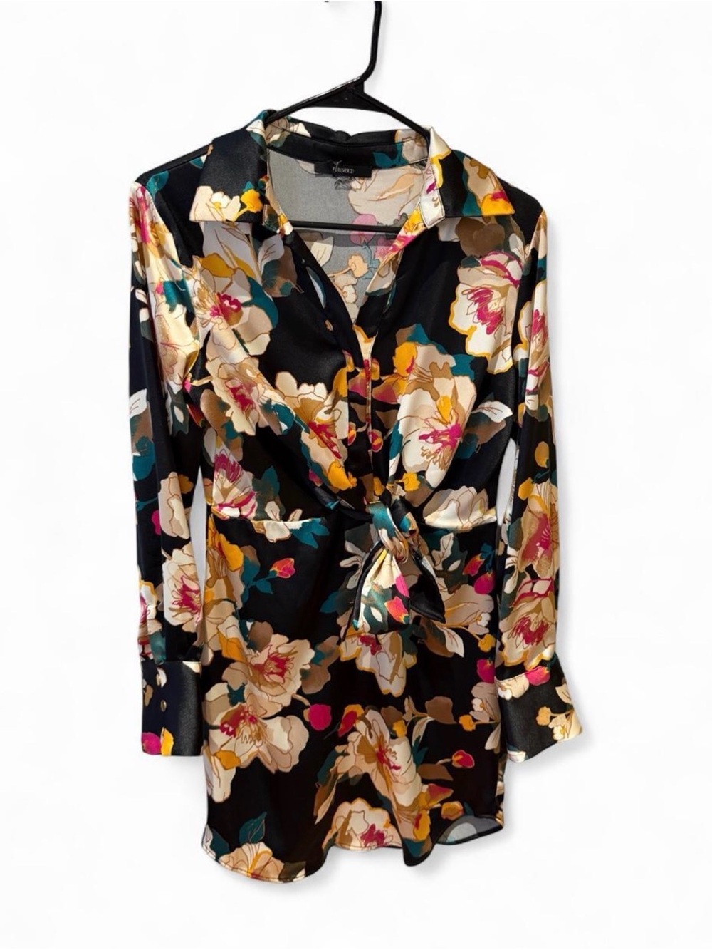 Forever 21 Black Floral Tie-Front Midi Dress